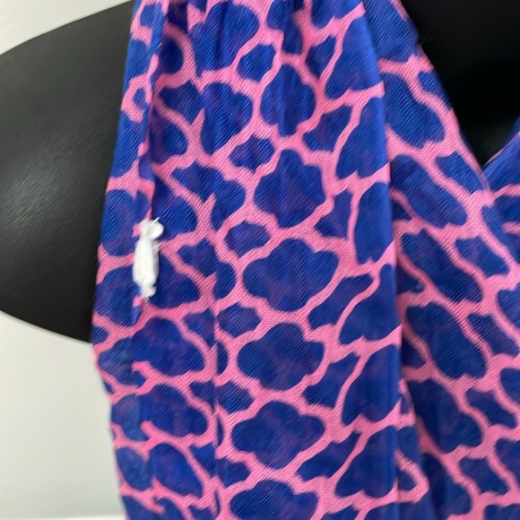 Bright Blue and Neon Pink Geometric Patterned Scarf - Picture 4 of 7